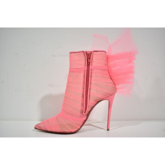 Christian Louboutin Libellibooty 100 Pink Mesh Tulle Ankle Boot Heel Pump 39.5 - Picture 8 of 12